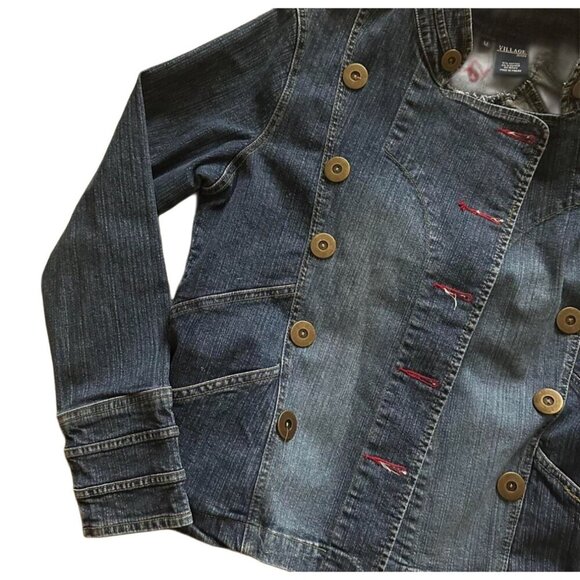 Village Jeans Womens Blue Denim Double Breasted Jacket, Size Medium, Chic - Picture 3 of 5